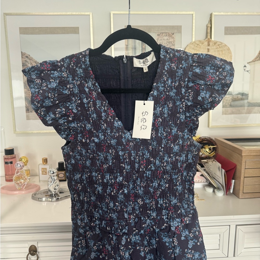 Sea New York Navy Floral Maxi Sundress with Flutter Cap Sleeves - Picture 2 of 6